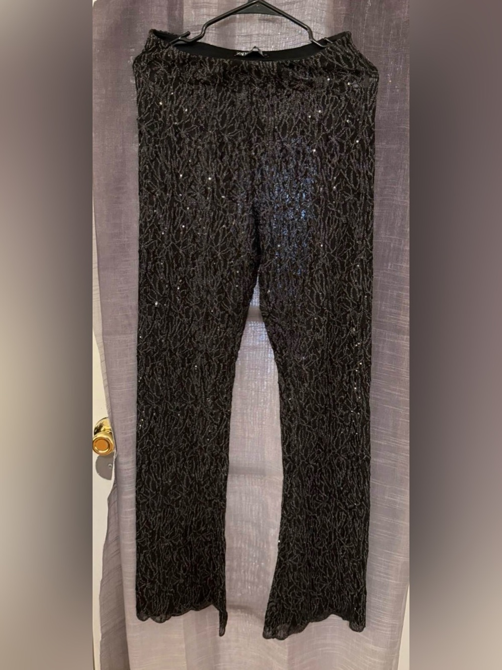 Zara Black Sparkle Textured Women's Pants Size M